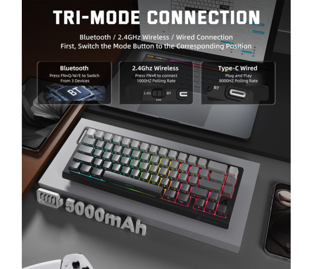Attack Shark X68PRO HE Wireless Rapid Trigger 8kHz/128kHz Poron gradient - 1349535 - zdjęcie 5